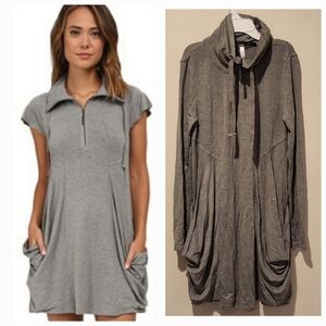 ❤ KENSIE DRAPEY GRAY LONG SLEEVE FRENCH TERRY DRESS WITH POCKETS, SMALL